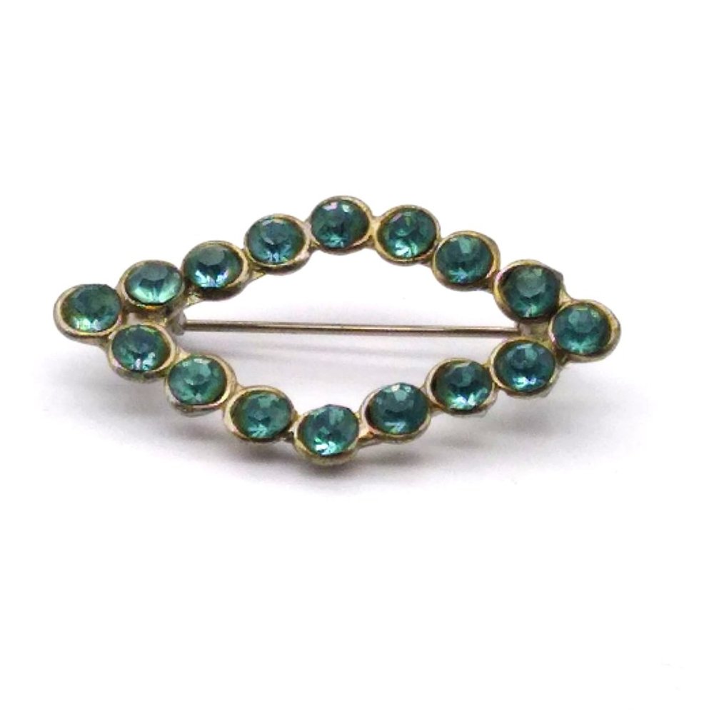 Antique Pot Metal Blue Brooch, Art Deco Diamond Shape Bezel Set Paste Stones